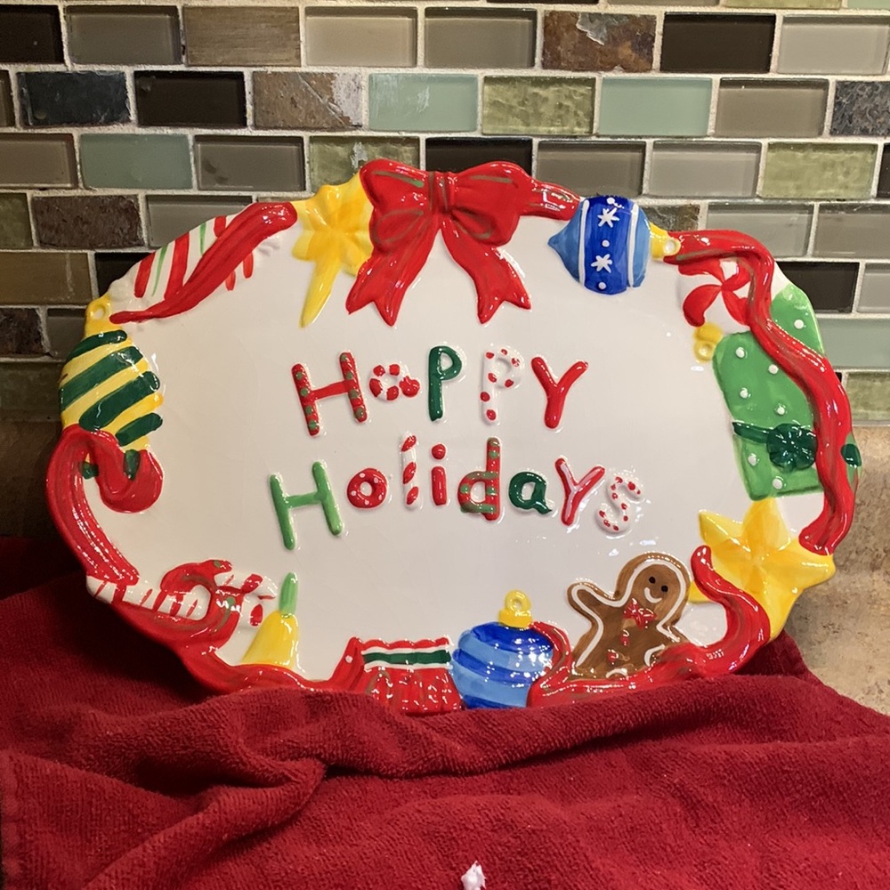 HOME ACCENTS -WISHES & WONDER. HAPPY HOLIDAYS PLATTER. NEW/ORIGINAL BOX